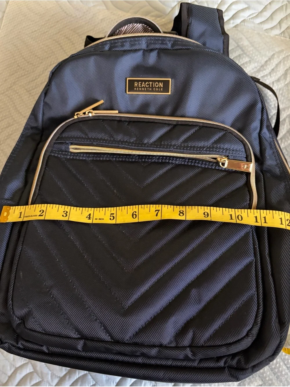 Kenneth Cole Reaction Quilted Navy Backpack with Gold Accents
